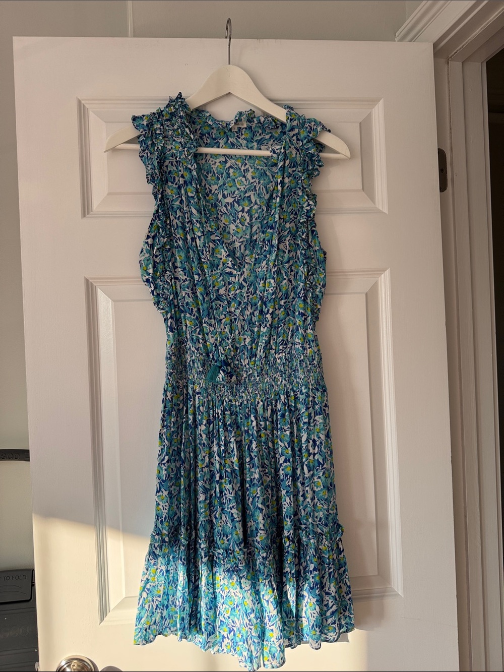 Poupette St. Barth Blue Floral Ruffle Midi Dress